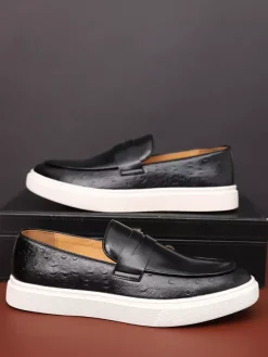 Mocassins Penny pour hommes en cuir à plateforme et bout rond chaussures à enfiler pour fête et mariage