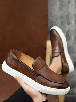 Mocassins Penny pour hommes en cuir à plateforme et bout rond chaussures à enfiler pour fête et mariage