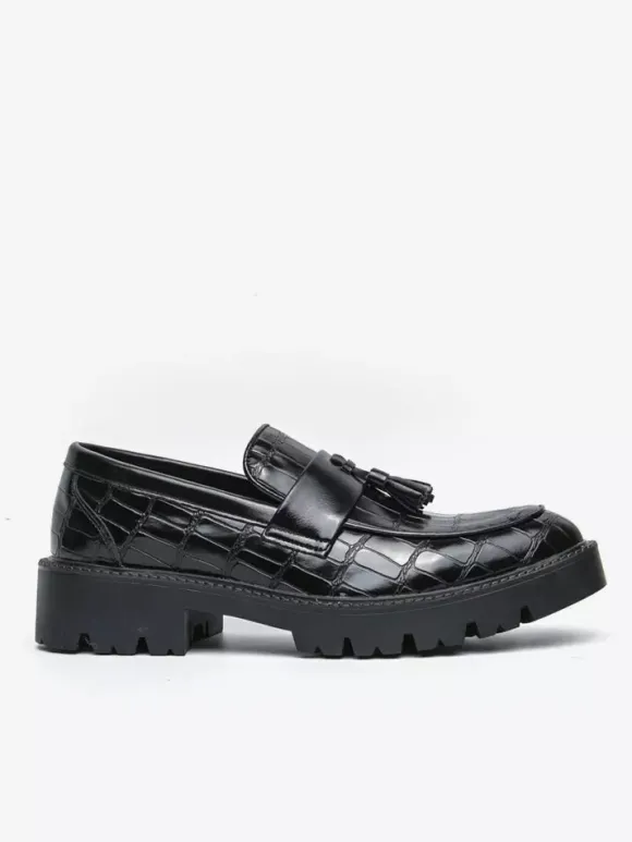Mocassins pour hommes à bout rond motif pierre ornés de pompons