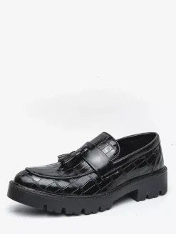 Mocassins pour hommes à bout rond motif pierre ornés de pompons