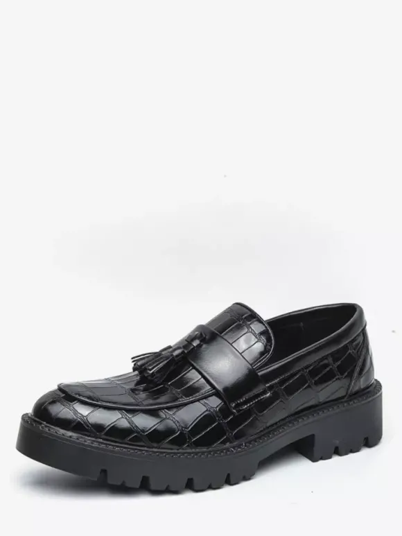 Mocassins pour hommes à bout rond motif pierre ornés de pompons