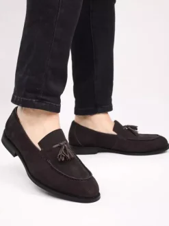 Mocassins pour hommes bout rond en daim chaussures plates décontractées