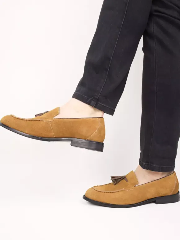 Mocassins pour hommes bout rond en daim chaussures plates décontractées
