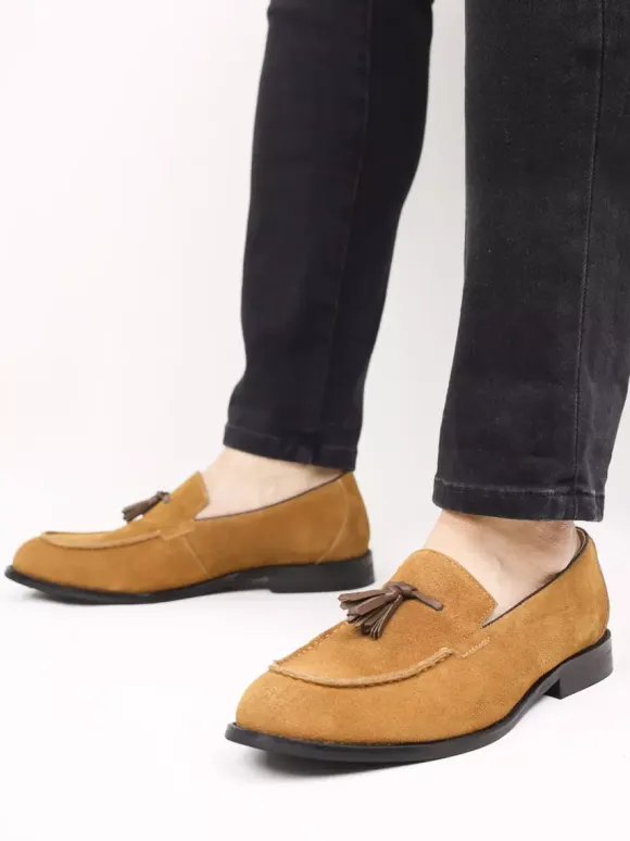 Mocassins pour hommes bout rond en daim chaussures plates décontractées