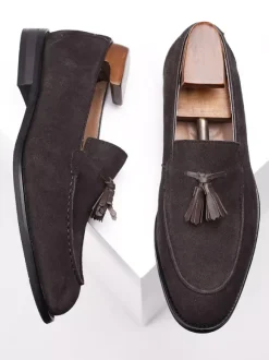 Mocassins pour hommes bout rond en daim chaussures plates décontractées