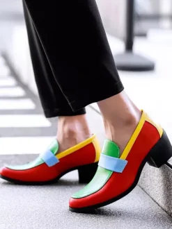 Mocassins pour hommes à bout rond patchwork chaussures habillées décontractées