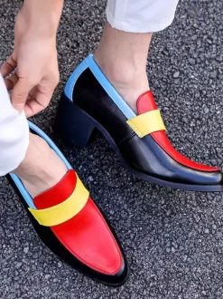 Mocassins pour hommes à bout rond patchwork chaussures habillées décontractées