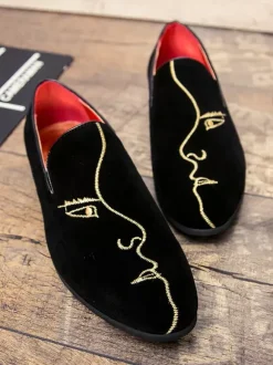 Mocassins pour hommes brodés en daim à bout pointu chaussures à enfiler à talons bas chaussures Penny