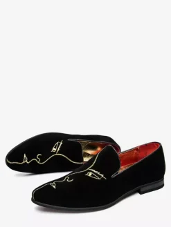 Mocassins pour hommes brodés en daim à bout pointu chaussures à enfiler à talons bas chaussures Penny