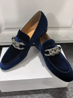 Mocassins pour hommes chaussures de bal de soirée de mariage à la mode tige en micro-daim avec chaînes chaussures à enfiler