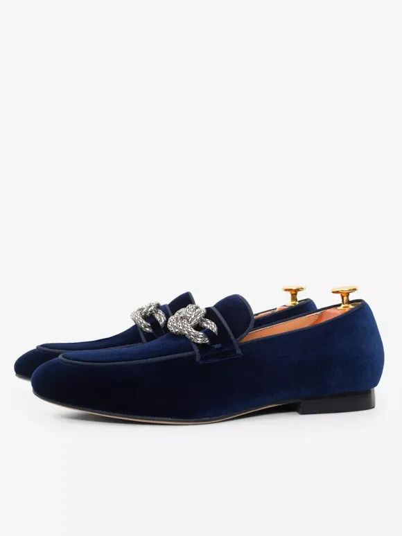 Mocassins pour hommes chaussures de bal de soirée de mariage à la mode tige en micro-daim avec chaînes chaussures à enfiler