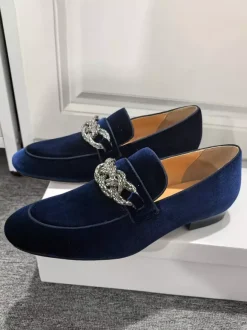 Mocassins pour hommes chaussures de bal de soirée de mariage à la mode tige en micro-daim avec chaînes chaussures à enfiler