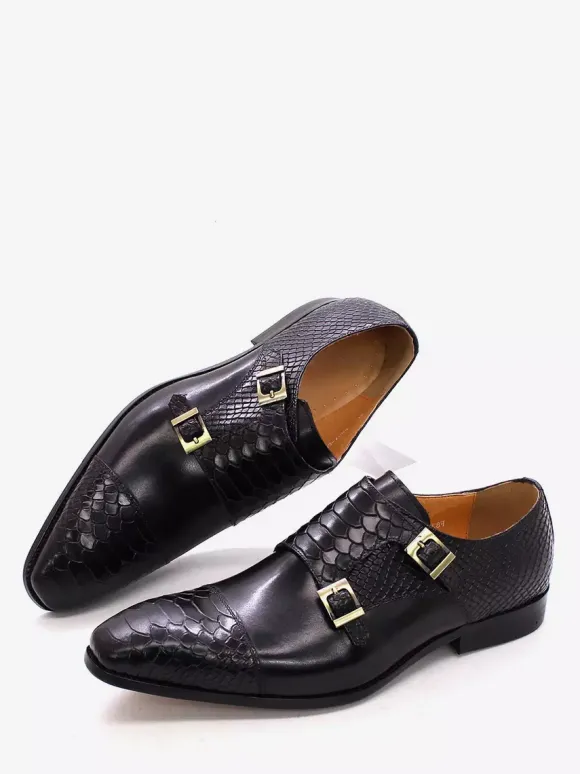 Mocassins pour hommes chaussures habillées en cuir véritable à enfiler à double boucle