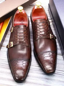 Mocassins pour hommes chaussures habillées en cuir véritable à enfiler à double boucle