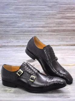 Mocassins pour hommes chaussures habillées en cuir véritable à enfiler à double boucle