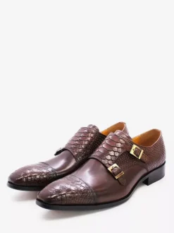 Mocassins pour hommes chaussures habillées en cuir véritable à enfiler à double boucle