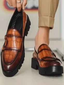 Mocassins pour hommes à double boucle à enfiler à plateforme antidérapante chaussures épaisses
