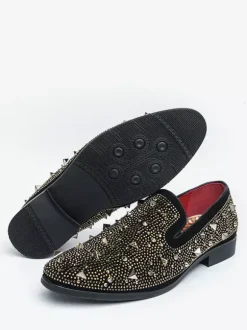 Mocassins à rivets dorés pour homme chaussures habillées en daim et cuir à enfiler formelles et décontractées pour soirées de mariage