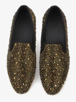 Mocassins à rivets pour hommes chaussures de soirée en daim doré avec strass chaussures à enfiler pour bal de promo mariage