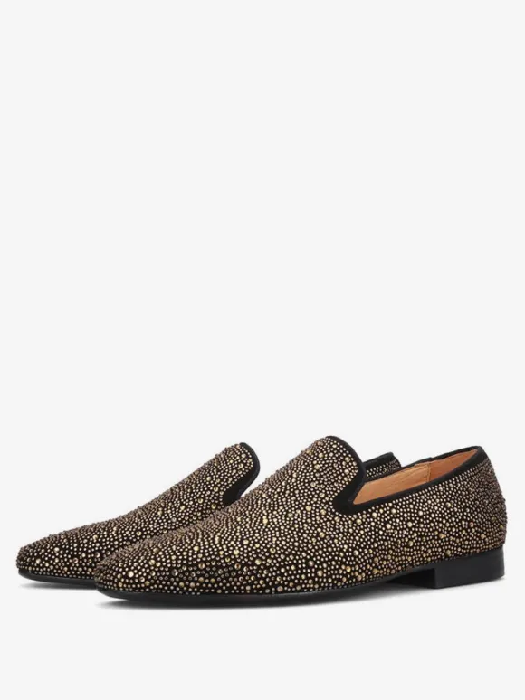 Mocassins à rivets pour hommes chaussures de soirée en daim doré avec strass chaussures à enfiler pour bal de promo mariage