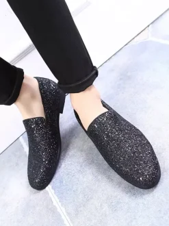 Mocassins à rivets pour hommes chaussures à enfiler bout pointu paillettes style smoking costume bal de promo