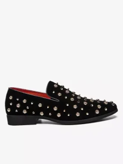 Mocassins à rivets pour hommes pointes dorées en daim cuir motif floral faciles à enfiler formels décontractés pour mariage bal danse chaussures plates