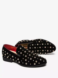 Mocassins à rivets pour hommes pointes dorées en daim cuir motif floral faciles à enfiler formels décontractés pour mariage bal danse chaussures plates