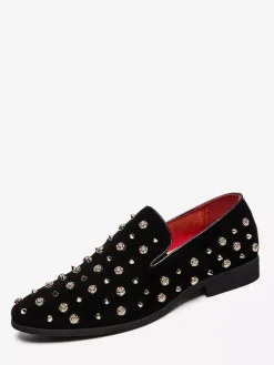 Mocassins à rivets pour hommes pointes dorées en daim cuir motif floral faciles à enfiler formels décontractés pour mariage bal danse chaussures plates