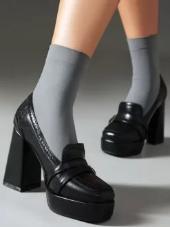 Mocassins À Talon Épais Avec Boucle Chaussures Vintage Femme En Cuir PU