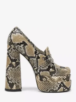 Mocassins à talons hauts plateforme à motif serpent bout rond escarpins à talons épais
