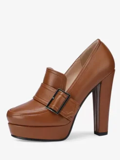 Mocassins à talons hauts pour femmes escarpins à enfiler avec boucle à plateforme et talon épais