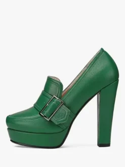 Mocassins à talons hauts pour femmes escarpins à enfiler avec boucle à plateforme et talon épais