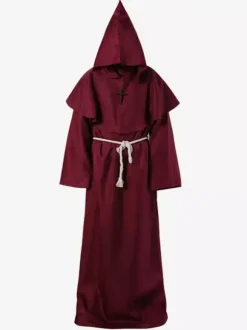 Moine Costume Déguisements Halloween Robe Unisexe Femme Homme À Capuche Du Moyen Âge Cosplay Bal Masqué Bourgogne