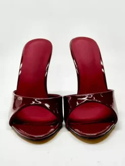 Mules à talons hauts bordeaux Sandales sexy à bout ouvert pour femmes