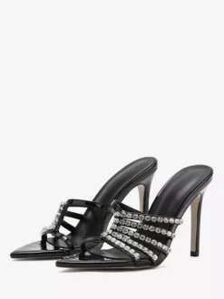 Mules à talons hauts bout ouvert strass talon aiguille escarpins à bride arrière