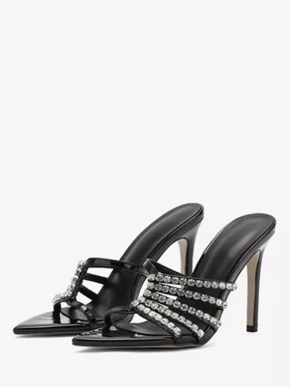 Mules à talons hauts bout ouvert strass talon aiguille escarpins à bride arrière