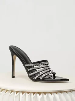 Mules à talons hauts bout ouvert strass talon aiguille escarpins à bride arrière