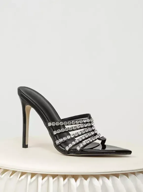 Mules à talons hauts bout ouvert strass talon aiguille escarpins à bride arrière