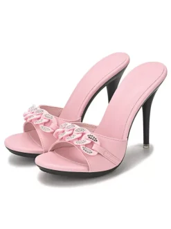 Mules à Talons Hauts Femme avec Bout Ouvert en Cuir Synthétique Unicolore