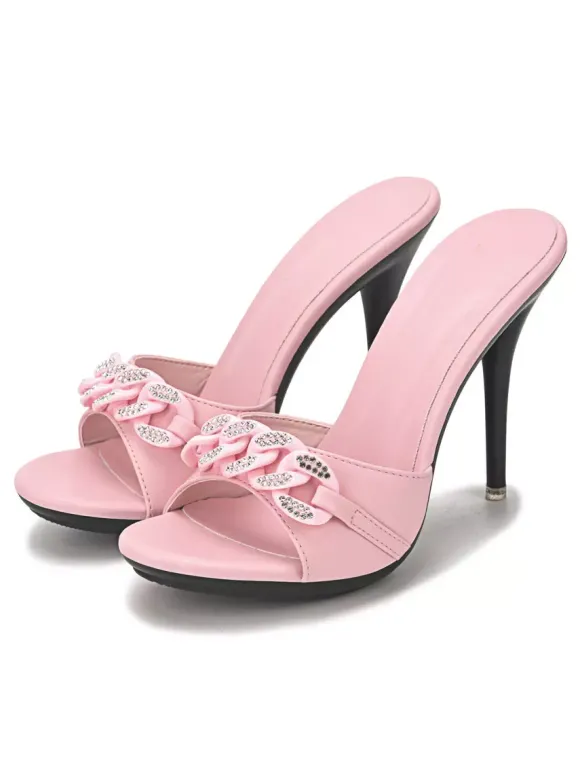 Mules à Talons Hauts Femme avec Bout Ouvert en Cuir Synthétique Unicolore