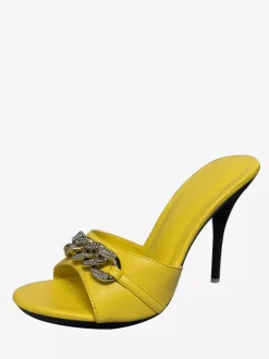 Mules à Talons Hauts Femme avec Bout Ouvert en Cuir Synthétique Unicolore