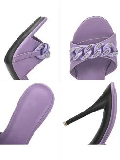 Mules à Talons Hauts Femme avec Bout Ouvert en Cuir Synthétique Unicolore