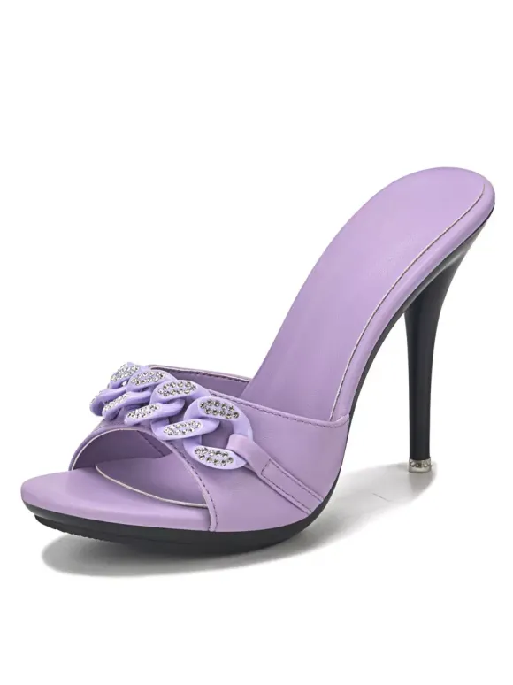 Mules à Talons Hauts Femme avec Bout Ouvert en Cuir Synthétique Unicolore