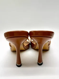 Mules à talons hauts marron à bout ouvert et sandales à talons hauts dos nu avec strass