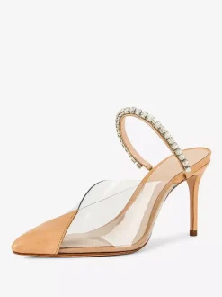 Mules à talons hauts pour femmes bout pointu strass escarpins dos nu chaussures de fête