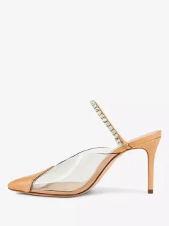 Mules à talons hauts pour femmes bout pointu strass escarpins dos nu chaussures de fête