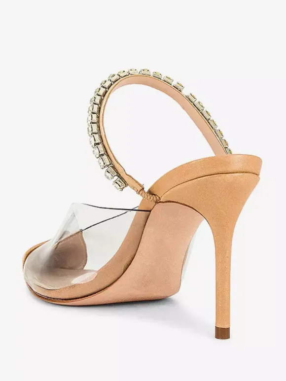 Mules à talons hauts pour femmes bout pointu strass escarpins dos nu chaussures de fête