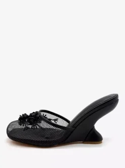 Mules compensées en maille pour femmes bout rond fleurs sans talon