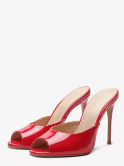 Mules rouges à talons hauts sandales à bout ouvert et talons aiguilles pantoufles