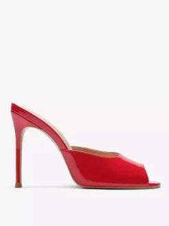 Mules rouges à talons hauts sandales à bout ouvert et talons aiguilles pantoufles